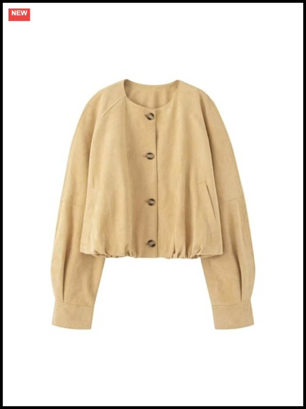 Faux Suede Button Jacket Oversized Gathered Hem